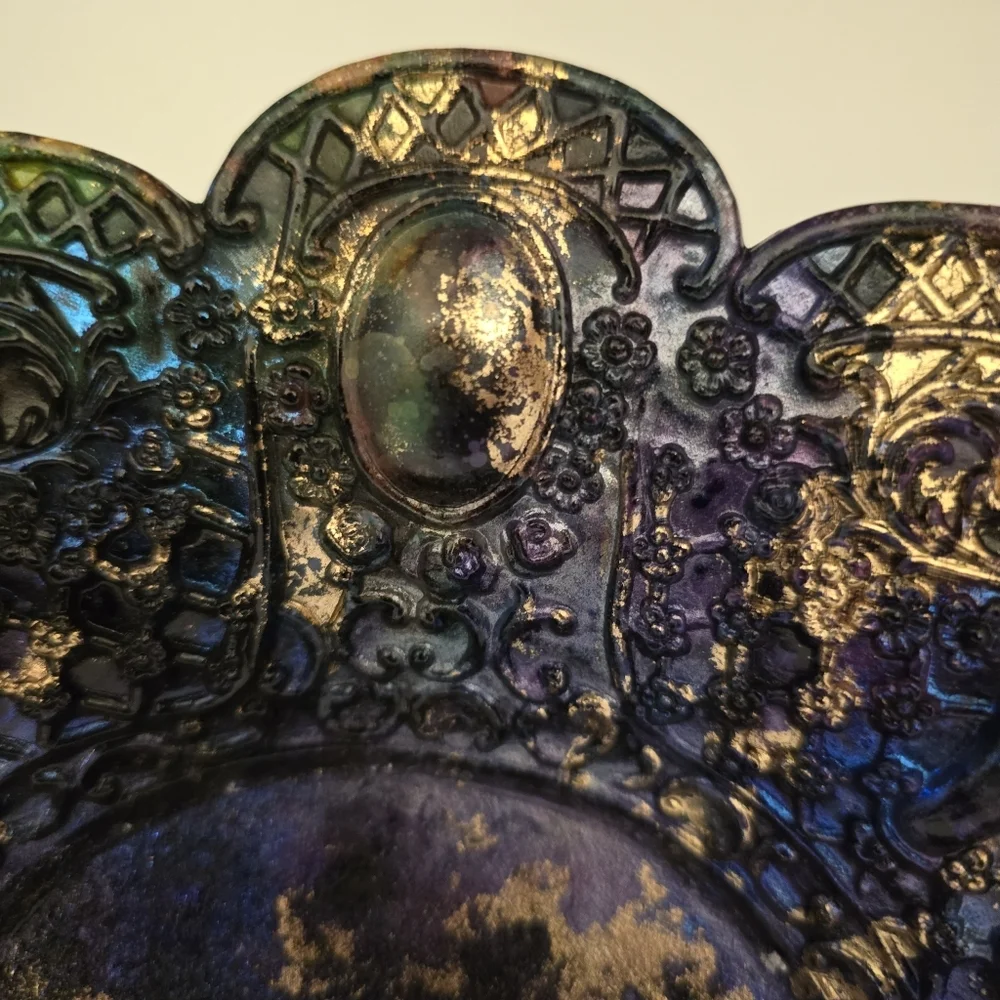 HANDCRAFTED Upcycled Silver Plated Stemmed Dish HANDPAINTED Centerpiece Art